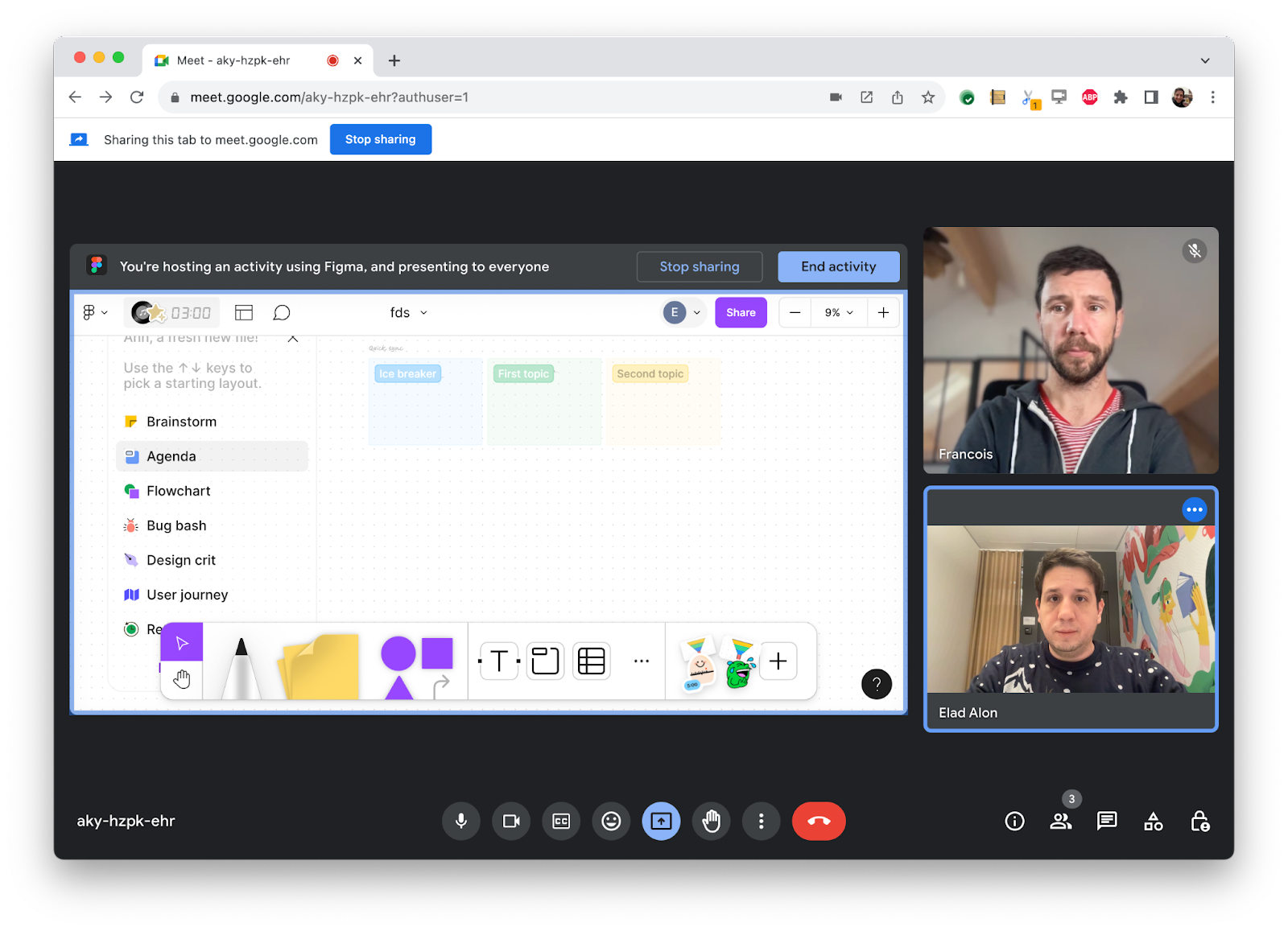 Screenshot of a video-conferencing call in Chrome.