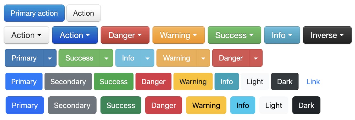 Pulsanti progettati in Bootstrap dalla versione 1 alla 5.