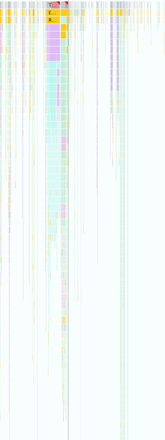 Uma call stack em um trace de desempenho gravado no DevTools