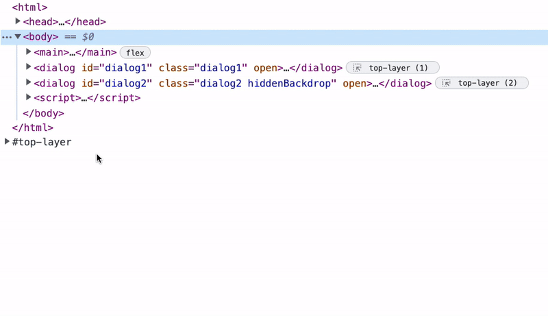 صورة GIF توضّح إمكانية استخدام الطبقة العلوية في "أدوات مطوّري البرامج"