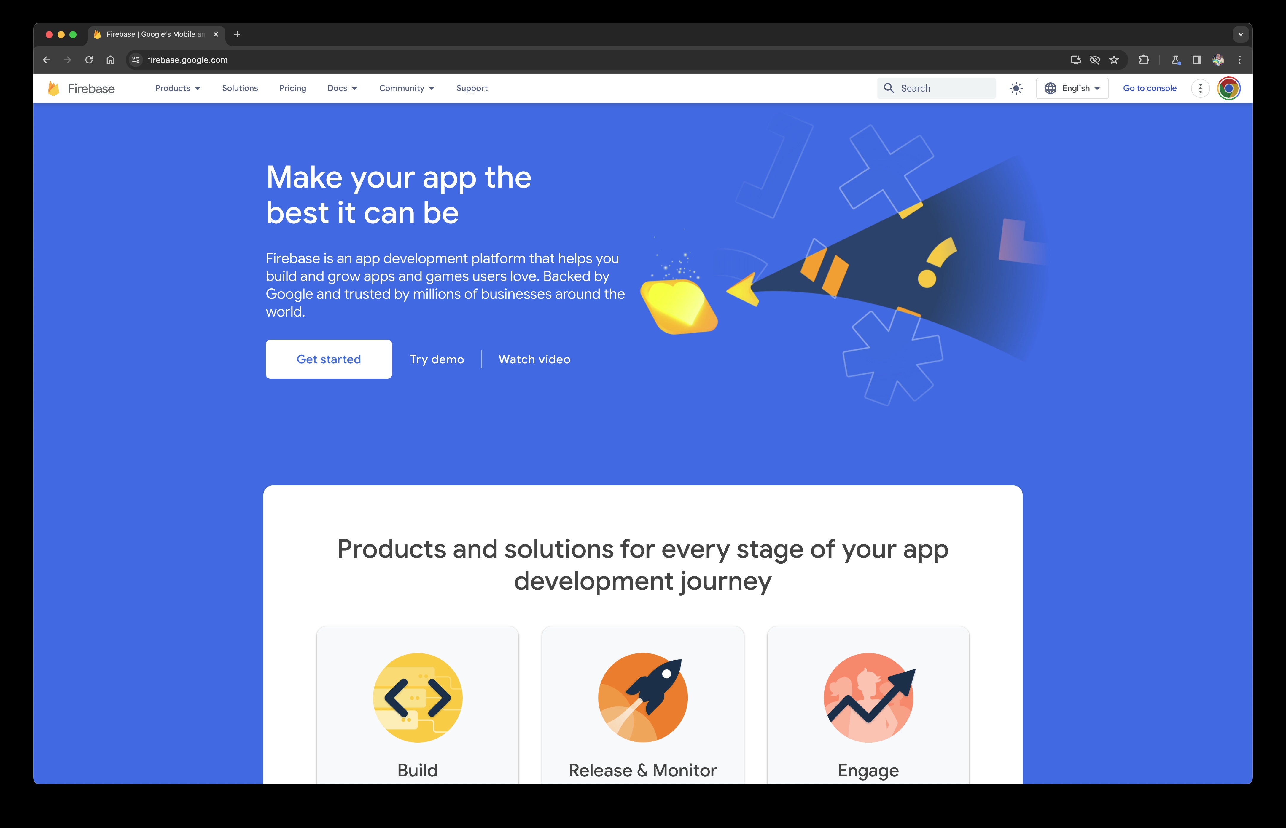 Page d'accueil de Firebase.com