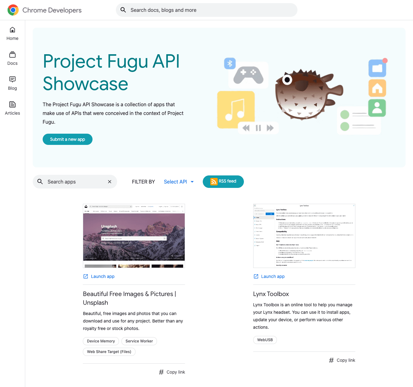 The Project Fugu API Showcase.
