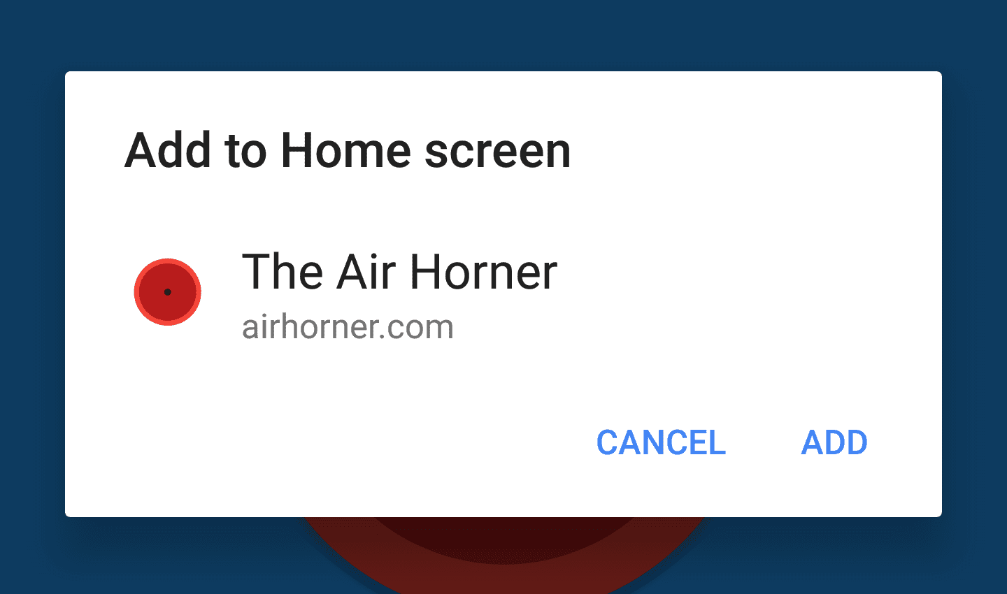Add to home screen dialog.