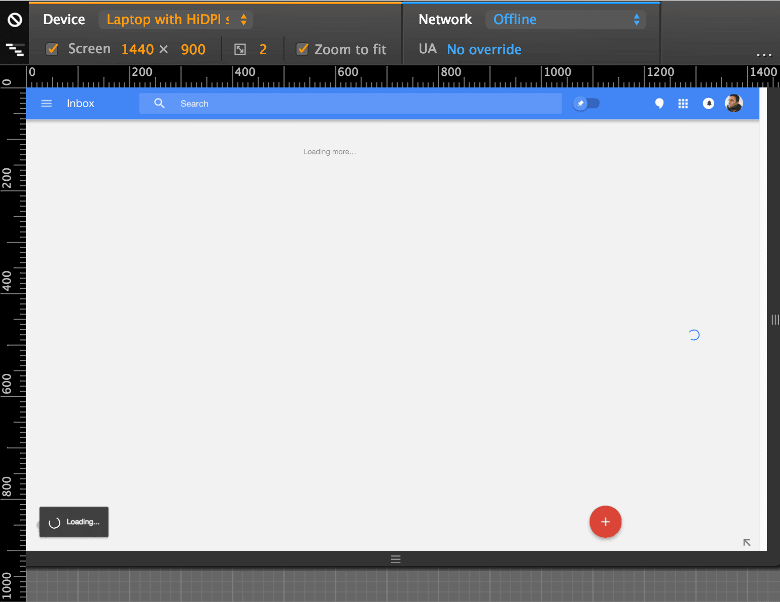 Bild, in dem Google Inbox geladen wird Der Posteingang mit Service Worker