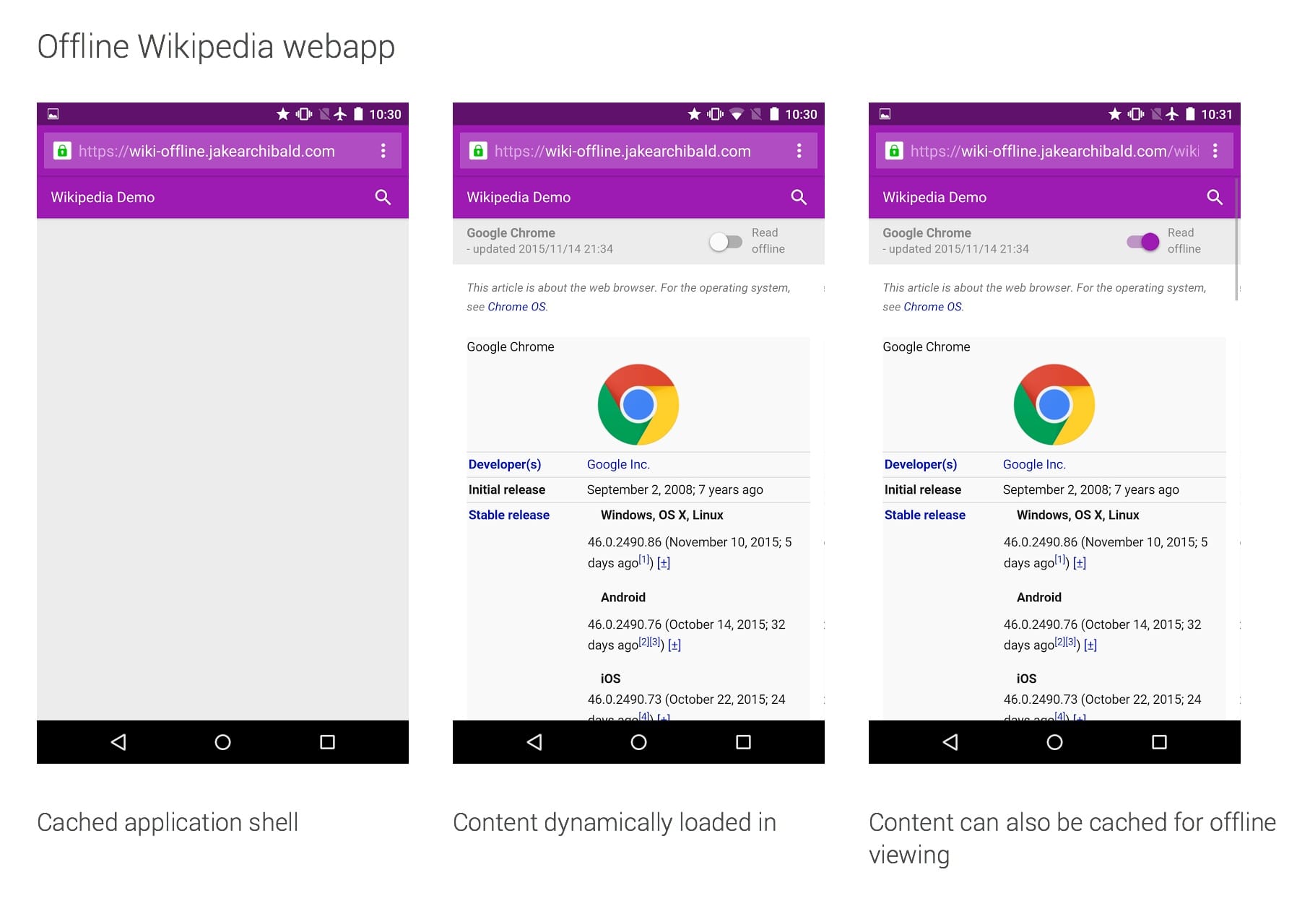 لقطات شاشة لعرض "ويكيبيديا" التجريبي الذي أعدّه "جاك أرشيبالد"
