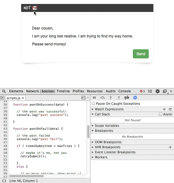 Showing JavaScript exception message in Chrome dev tools - Stack