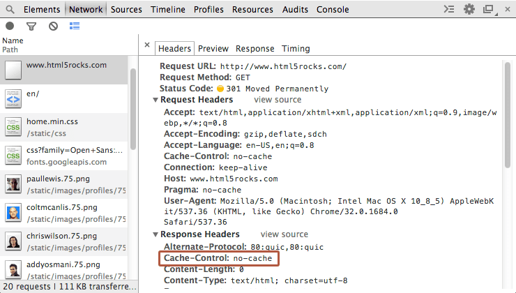 ตัวอย่าง: ส่วนหัว Cache-Control