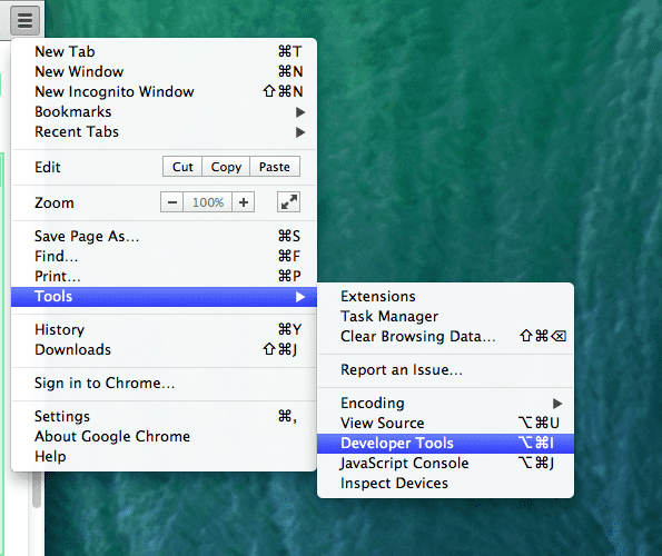 The DevTools are accessible in the Chrome menu.