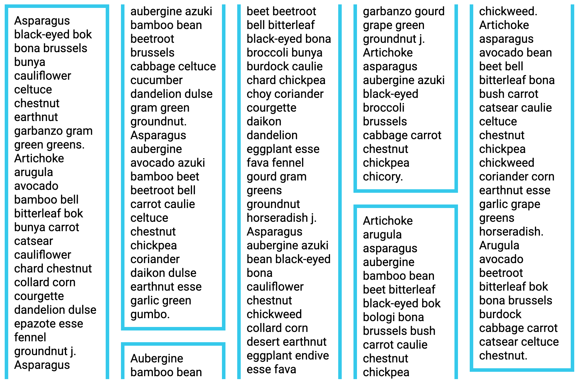 Multiple columns with sliced boxes.