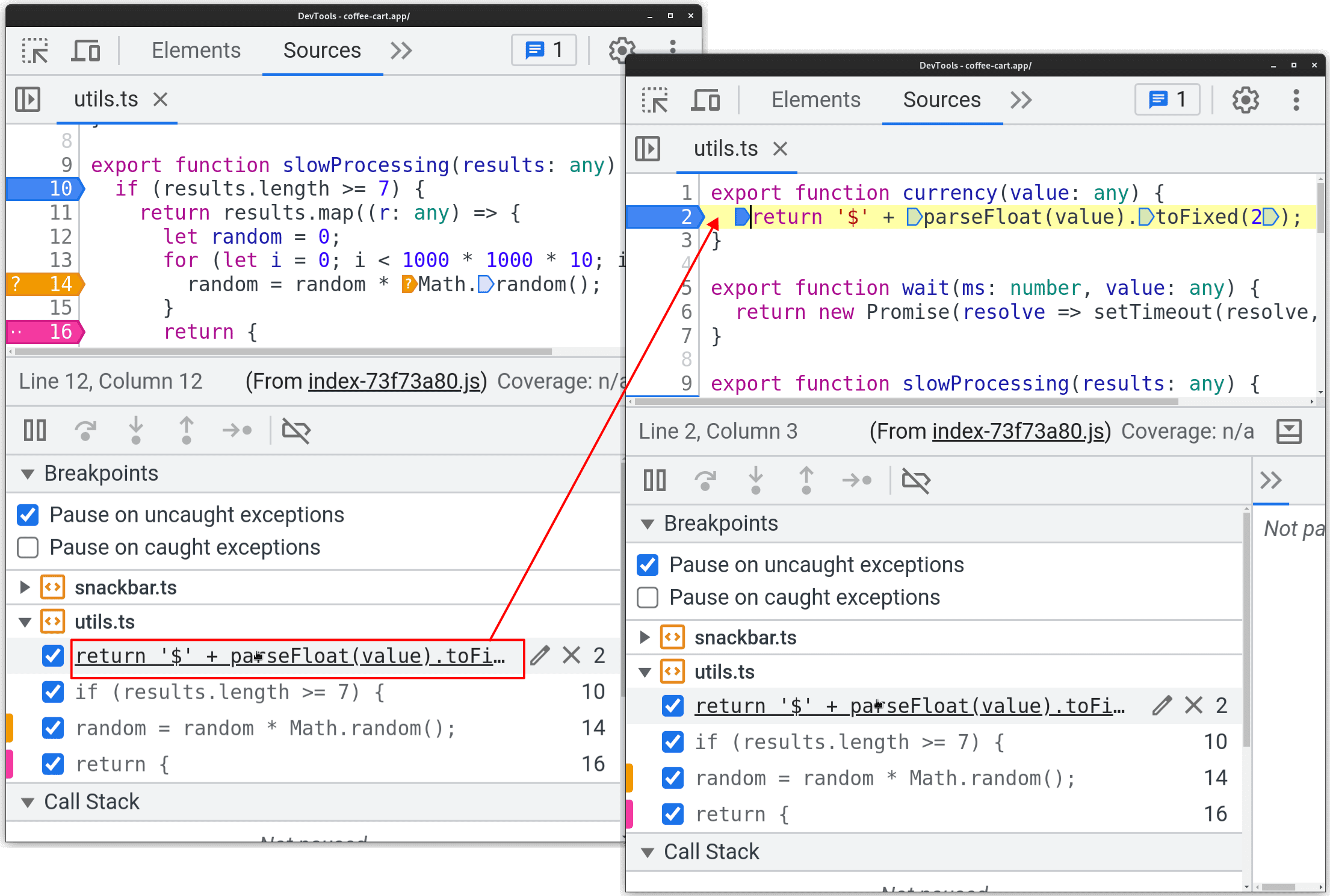 Jump to the source code location in the code editor.