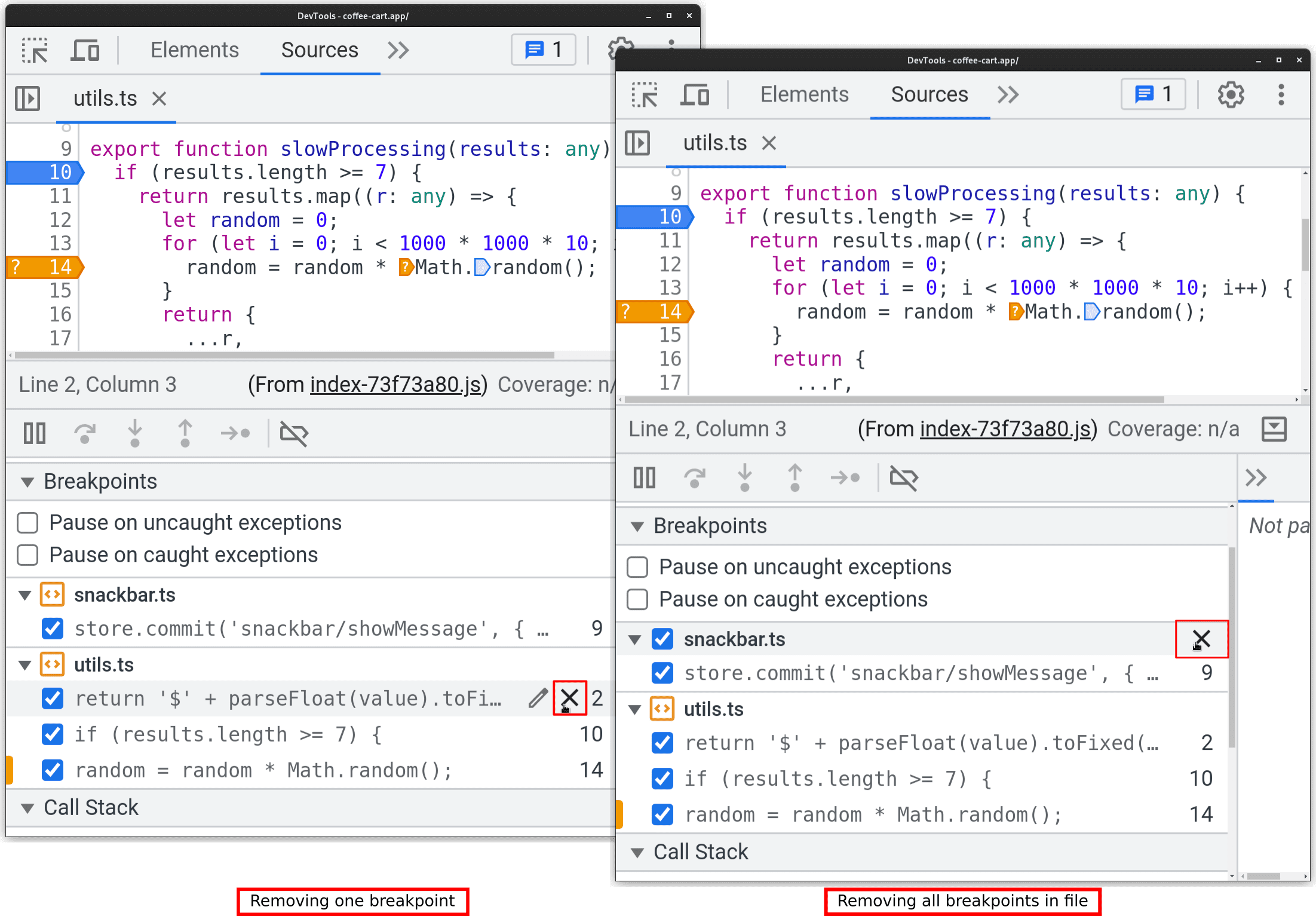 Remove a single breakpoint or all breakpoints within a file.