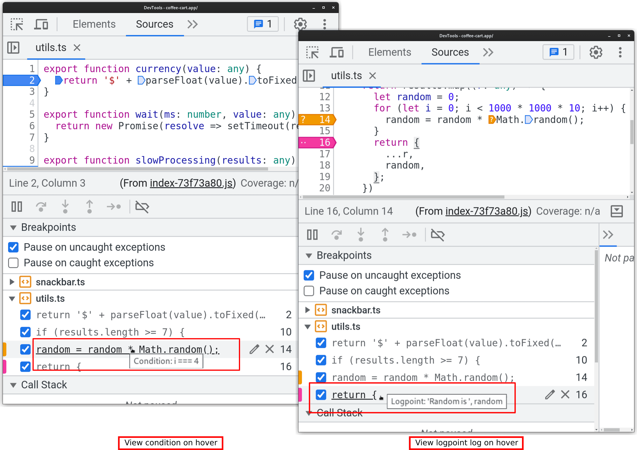 הצגת יומן של תנאי או של נקודת רישום (logpoint).