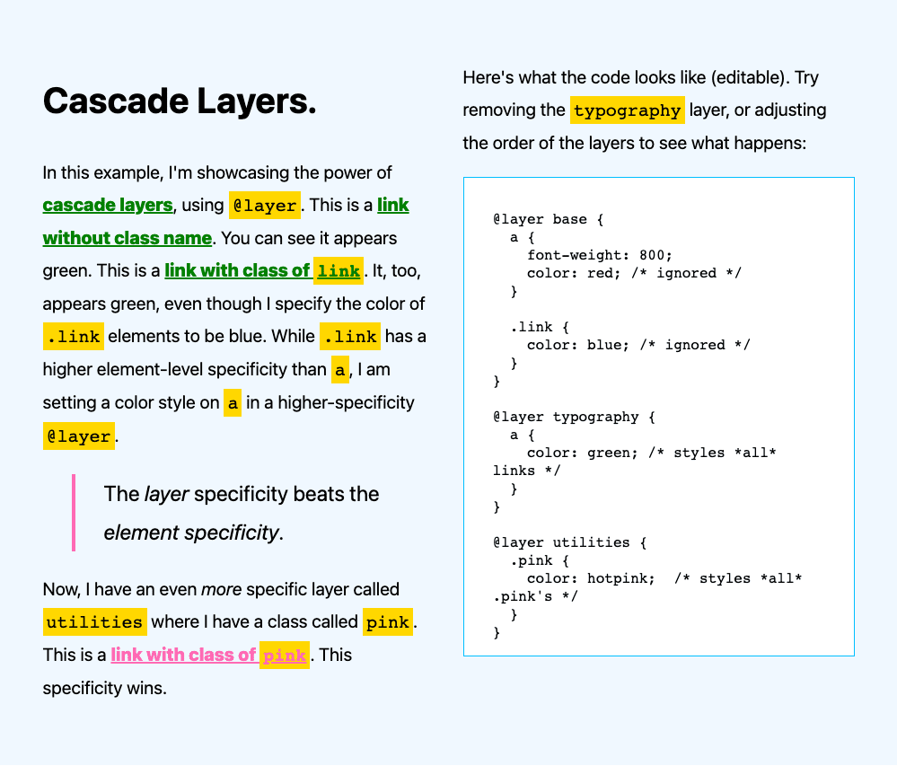 Demo showing link colors with imports