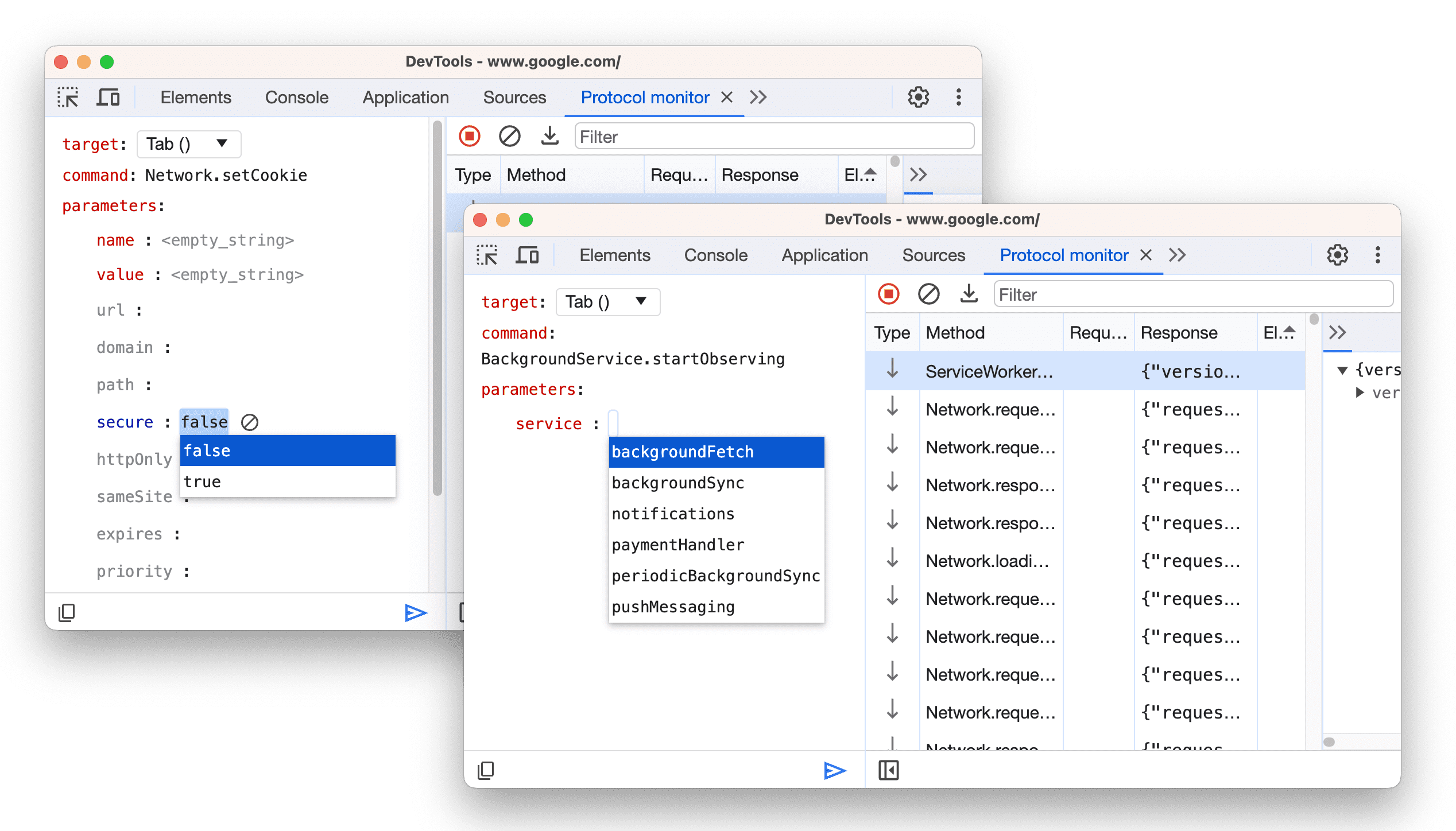 Menus déroulants booléens et enum.