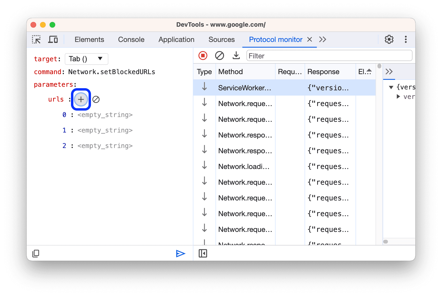 Przycisk +, który dodaje element tablicy.