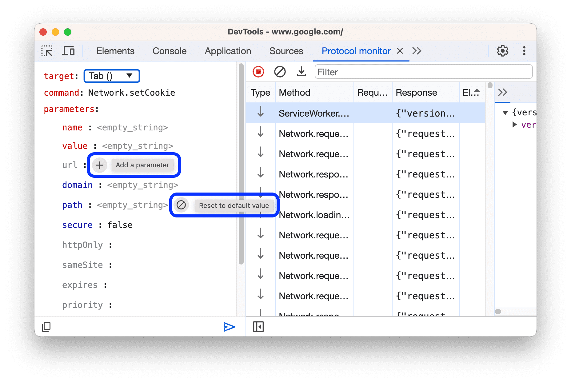 '+' 및 '기본값으로 재설정' 버튼