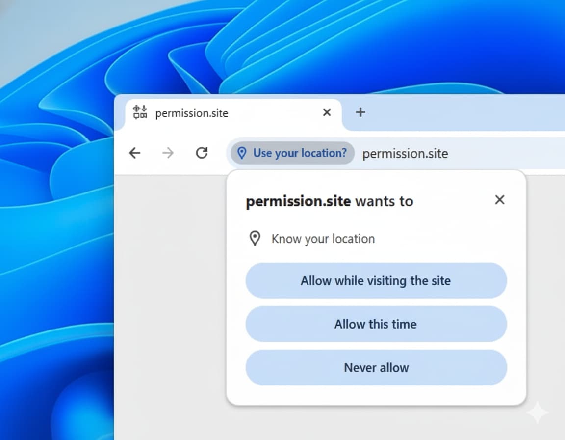 Location permission prompt for websites.