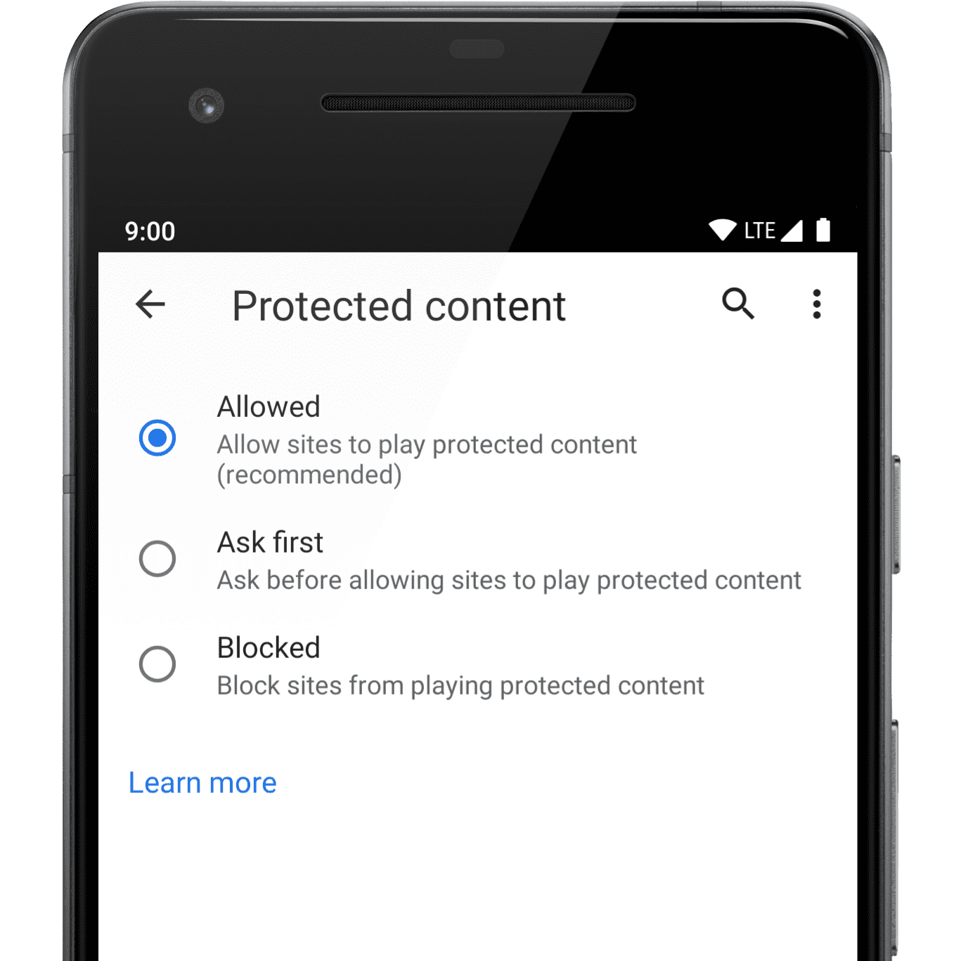Android 中的受保護內容設定。