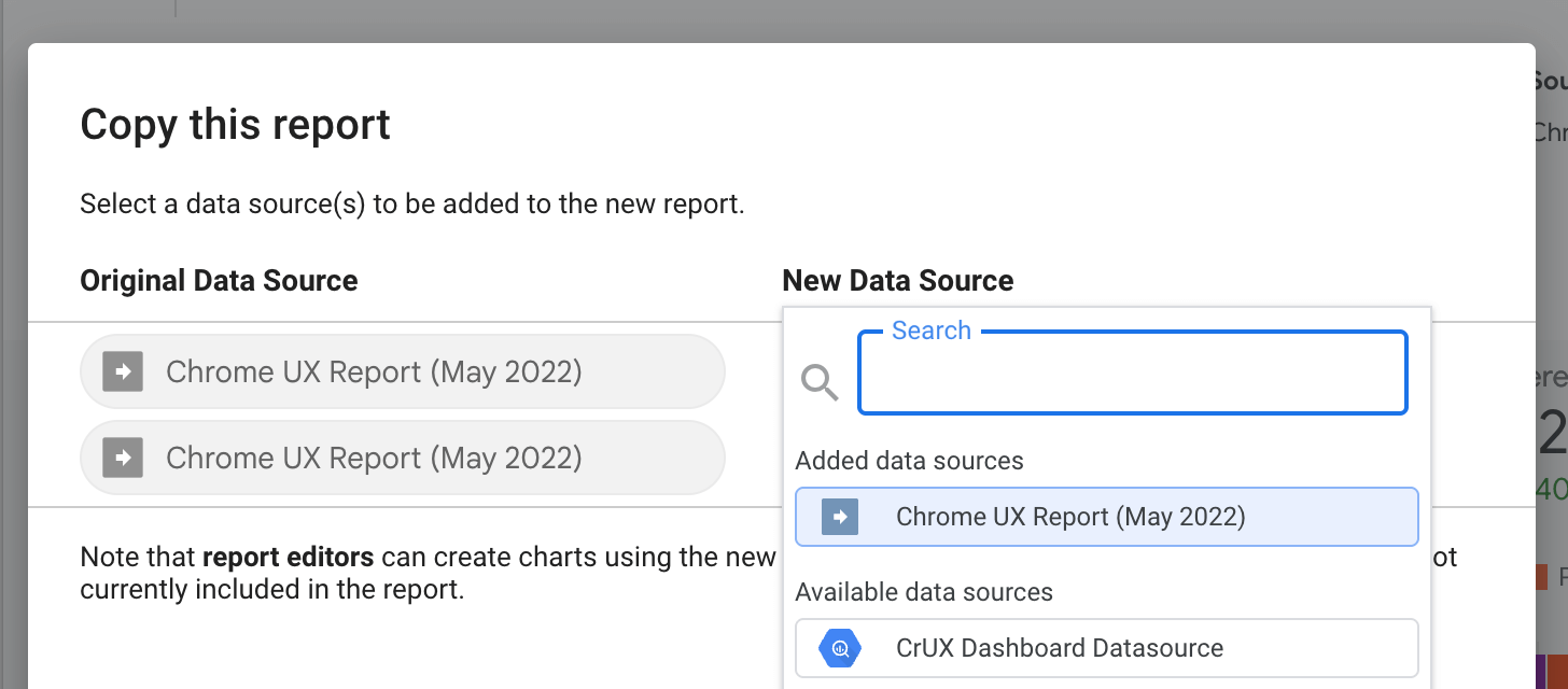 Changing data sources when copying a report. 