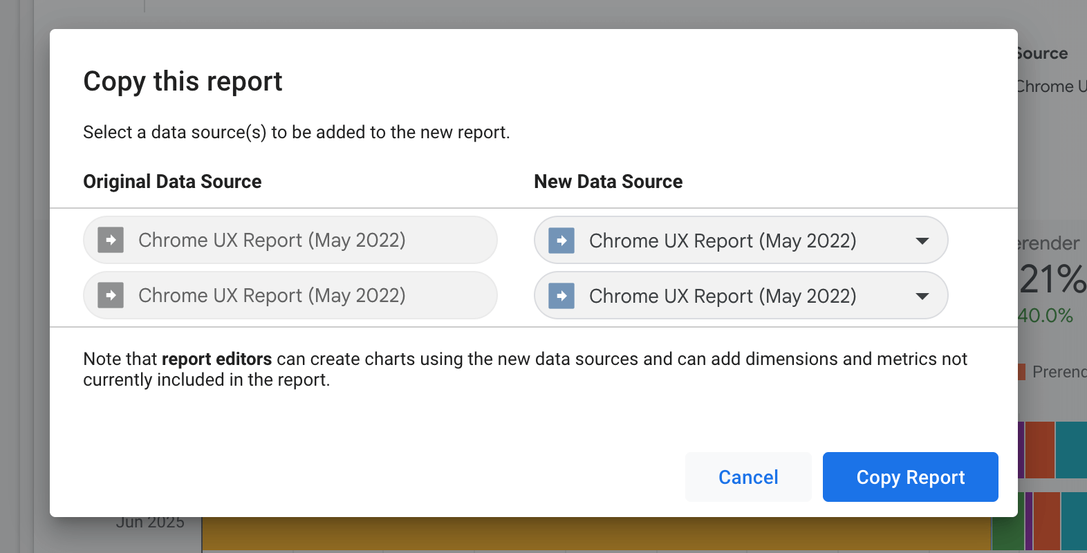 Dialog allowing a user to map data sources.