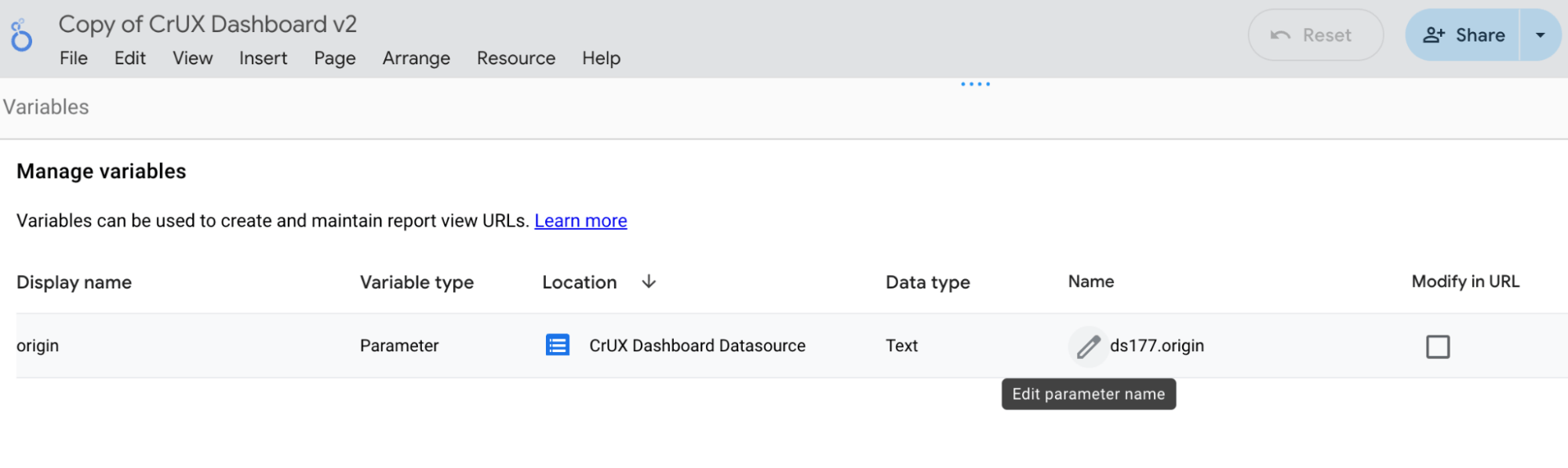 Kalem simgesi, parametre adını düzenlemek için kullanılabilir.