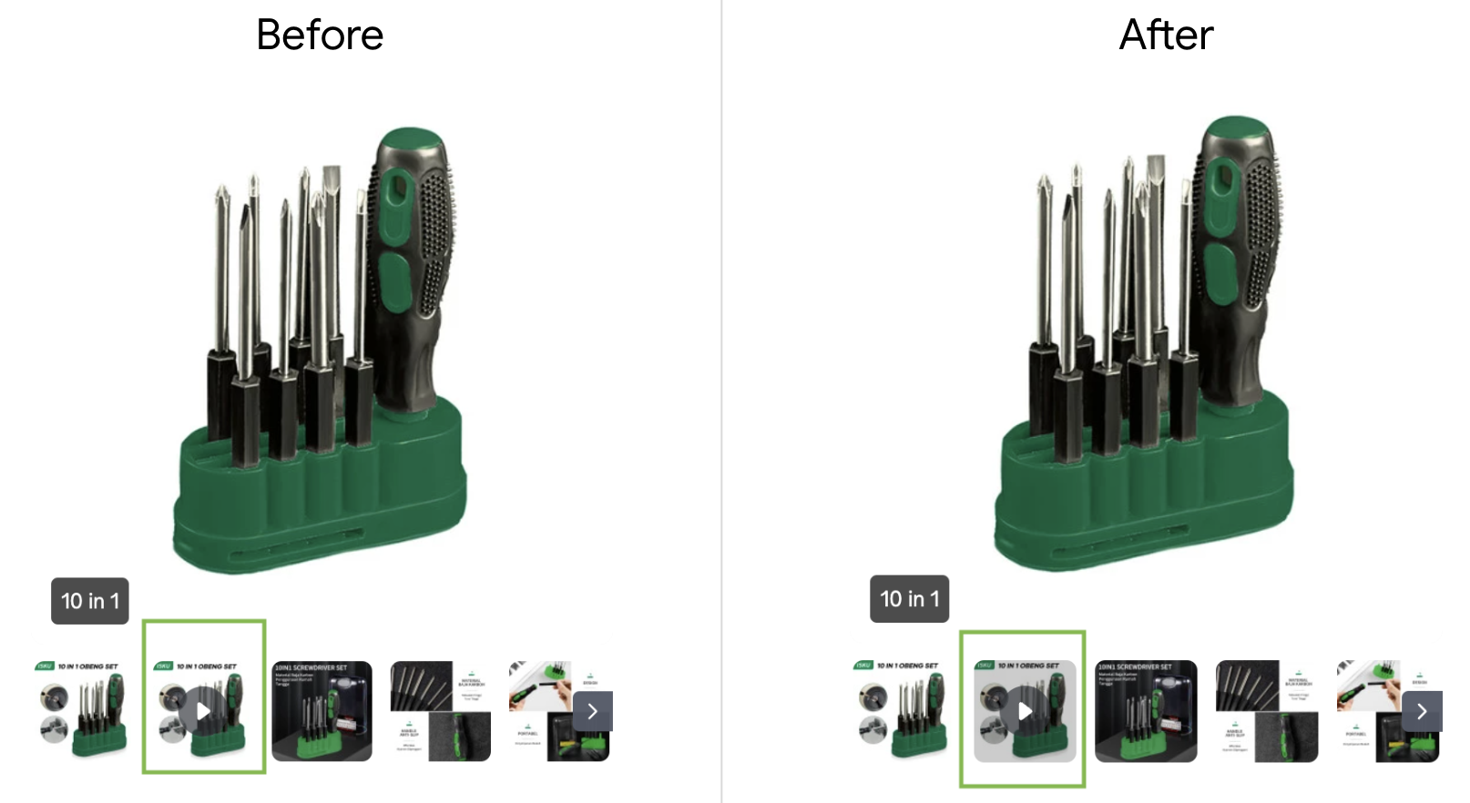 Screenshot della pagina di Tokopedia prima e dopo l'utilizzo del selettore has.