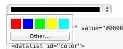 Lista de dados de cores.