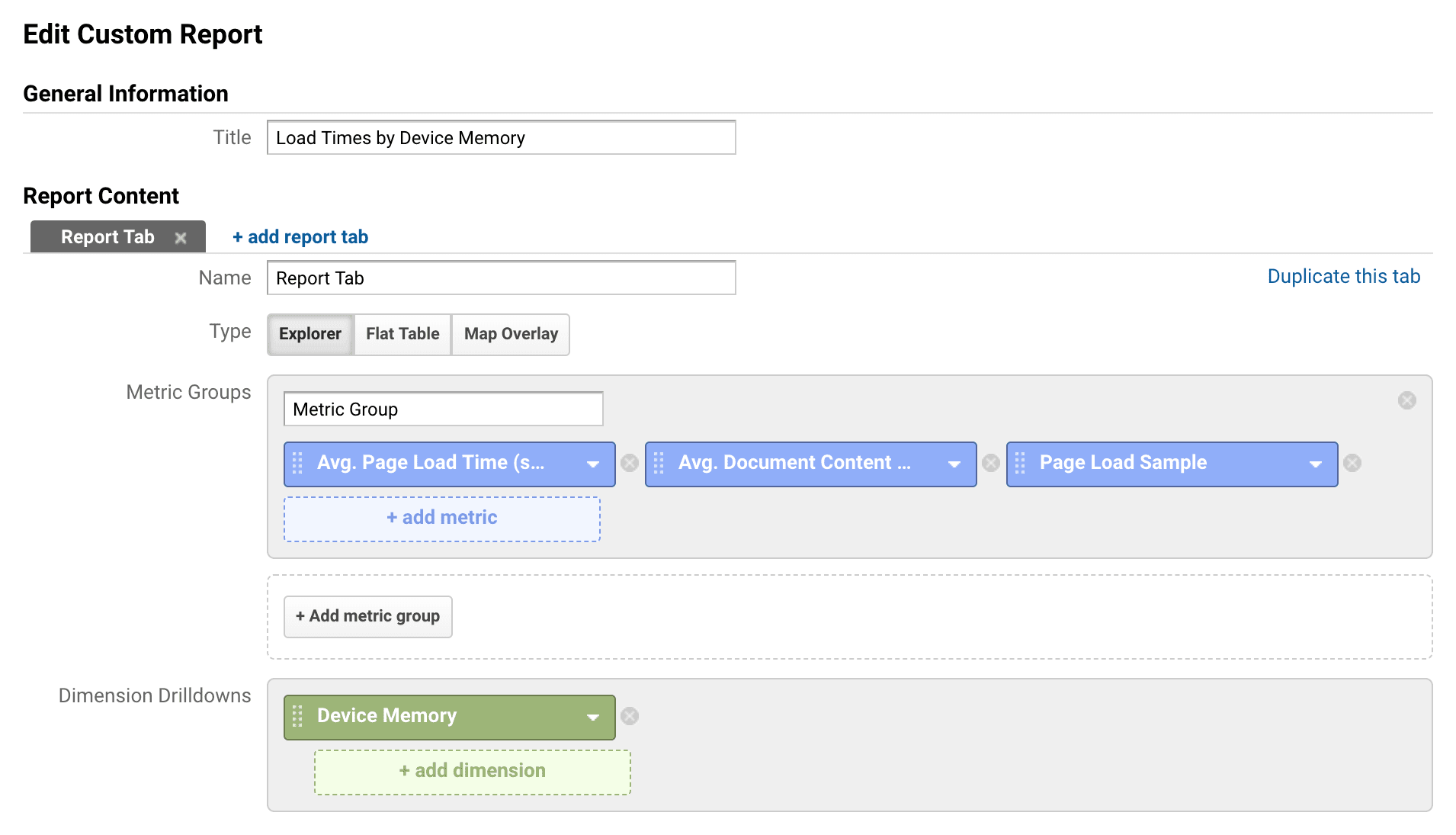 Creare un report personalizzato sulla memoria del dispositivo in Google Analytics