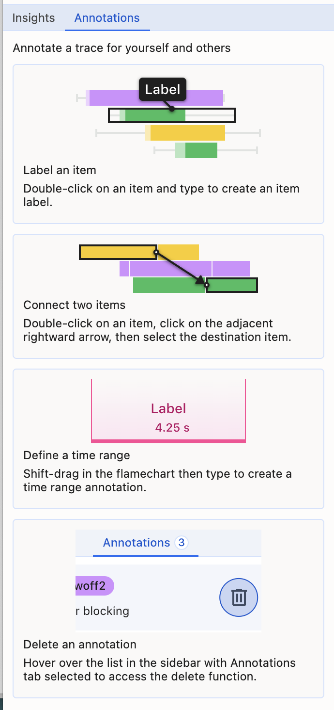 The annotations sidebar in the Performance panel