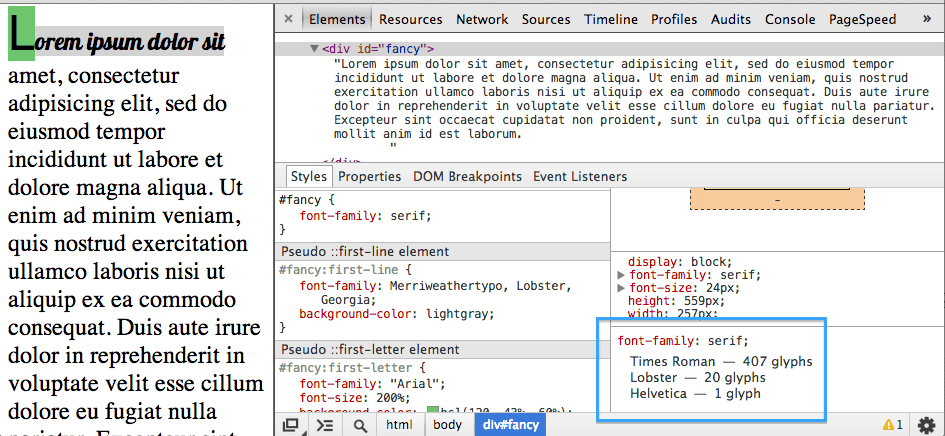 Font Family in devtools