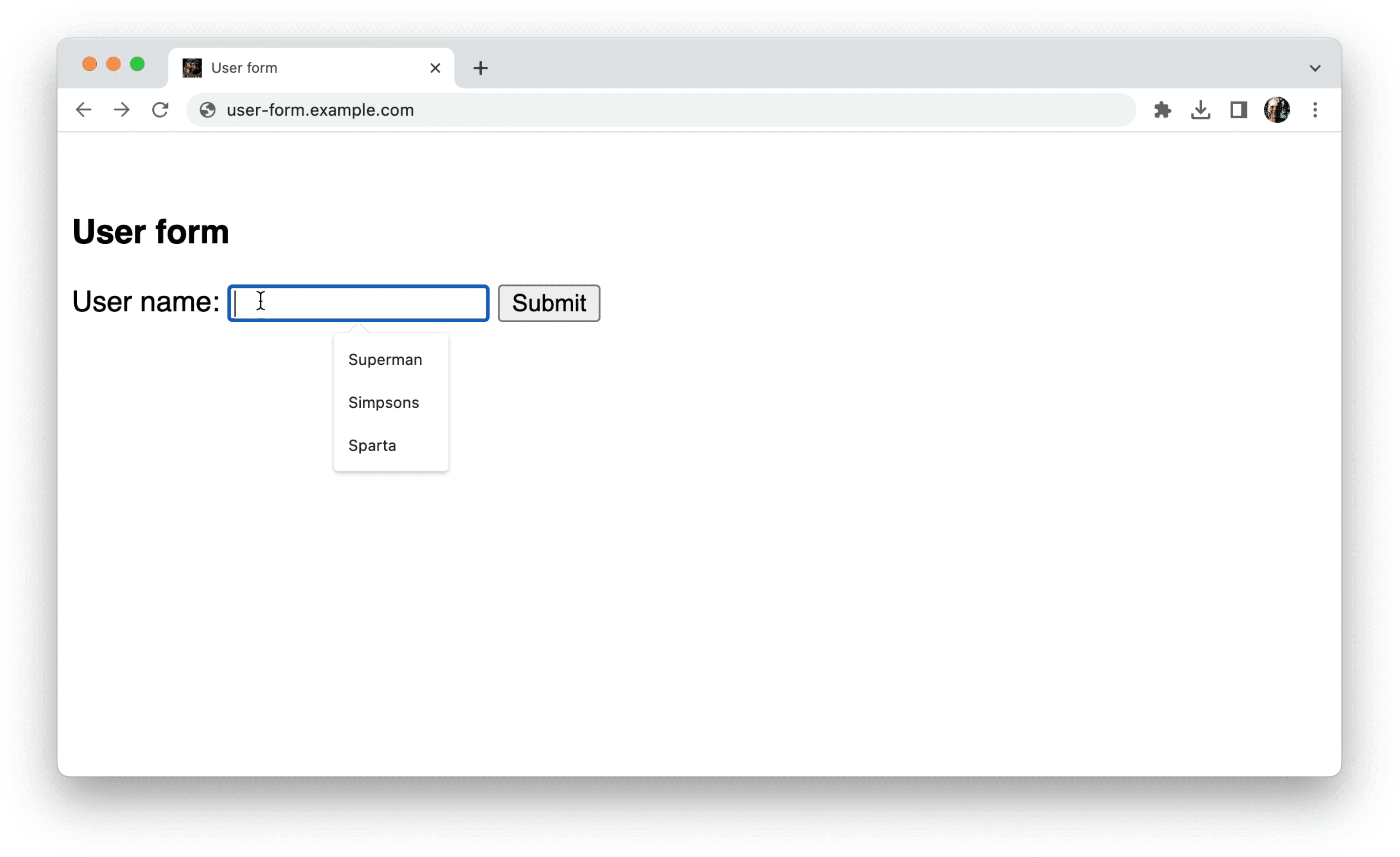 Chrome'un tek bir form alanındaki yapılandırılmamış veriler için öneriler sunması