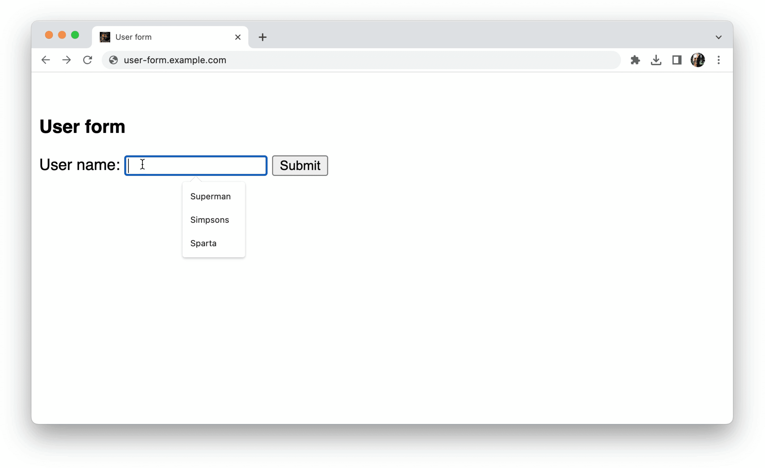 O Chrome oferece sugestões
de dados não estruturados em um único campo de formulário