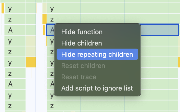 火焰圖內容選單 UI 的視覺化效果