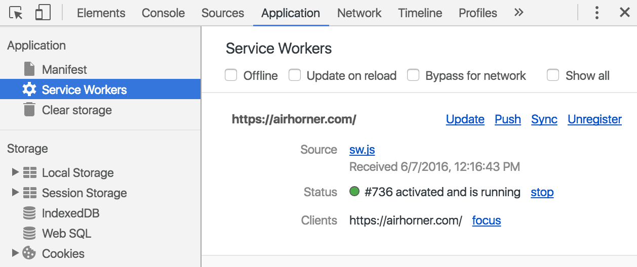 “Service Worker”窗格