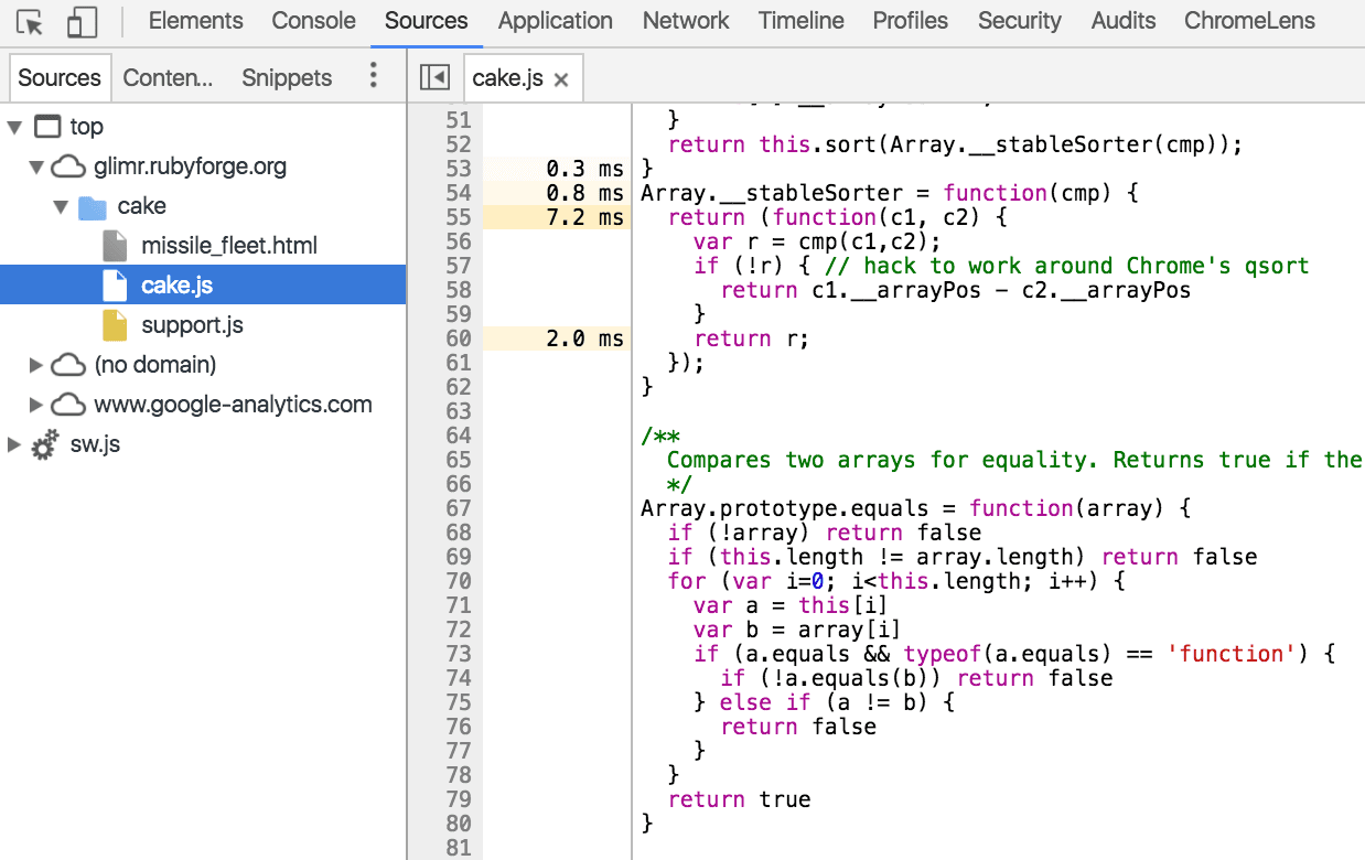 Timeline stats in Sources panel