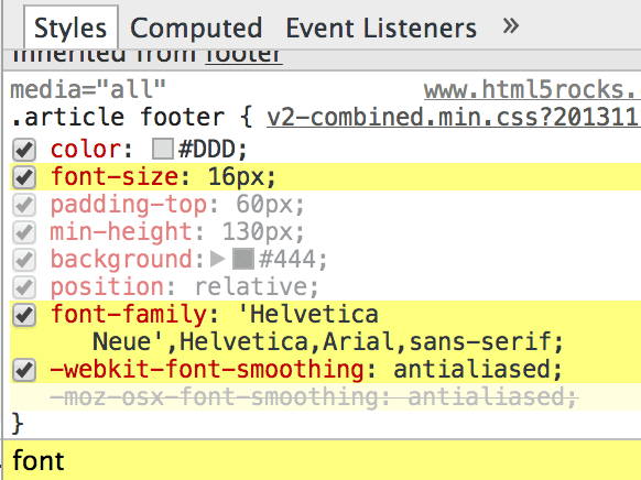 ค้นหาพร็อพเพอร์ตี้ CSS อย่างรวดเร็ว