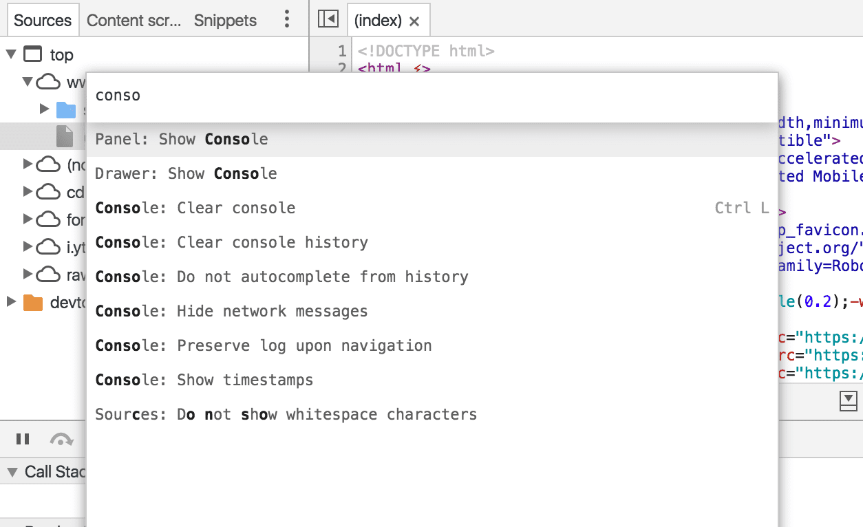 Command Menu in DevTools