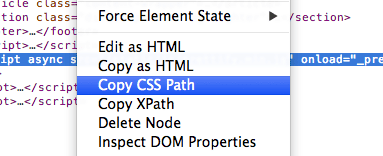 Copia la ruta de acceso CSS.