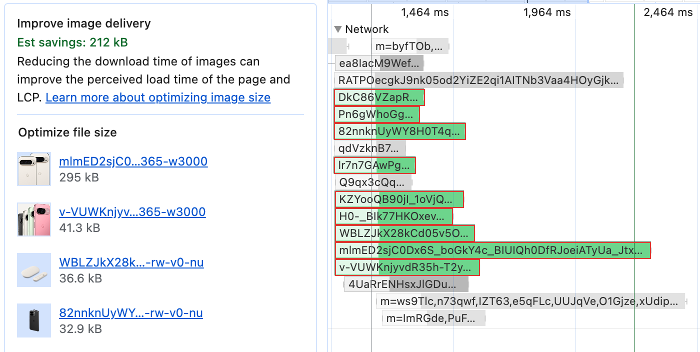 L'insight "Améliorer l'affichage des images", qui met en évidence les images qui pourraient être considérablement optimisées