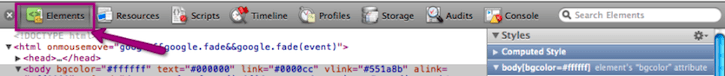 Selecting the Elements tab.