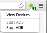 Menu ekstensi ADB yang menampilkan perangkat yang terhubung.