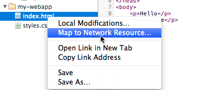 네트워크 리소스에 매핑 옵션을 보여주는 컨텍스트 메뉴