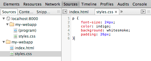 Panel sumber yang menampilkan resource localhost dan file workspace.