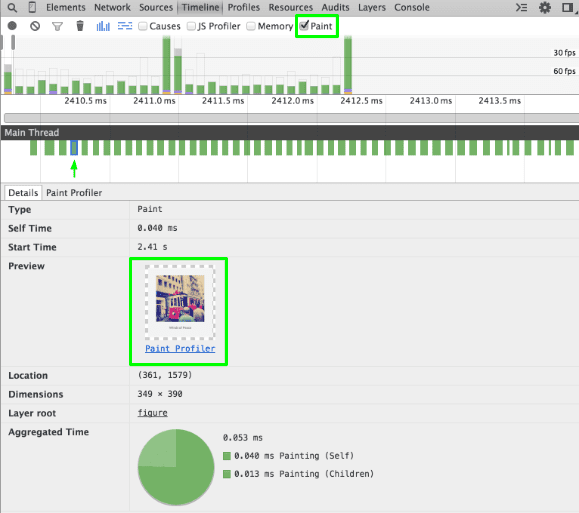 Vorschau der Pixel, die der Browser mit der Option „Paint capture“ (Paint-Aufnahme) gemalt hat.