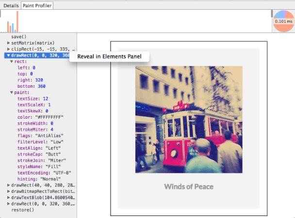 La relazione del browser nativo consente di disegnare chiamate agli elementi DOM utilizzando Paint Profiler.