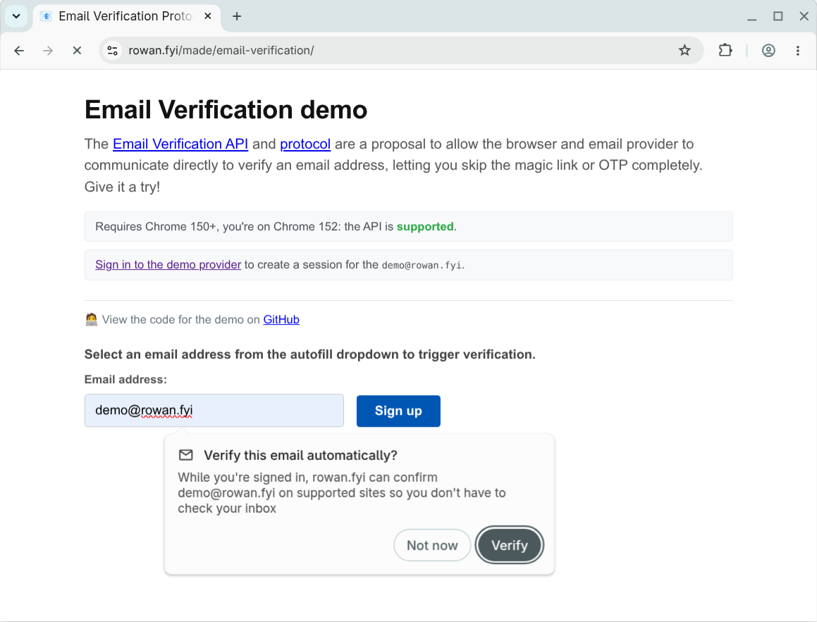 عرض توضيحي لطلب المستخدم في واجهة برمجة التطبيقات Email Verification API