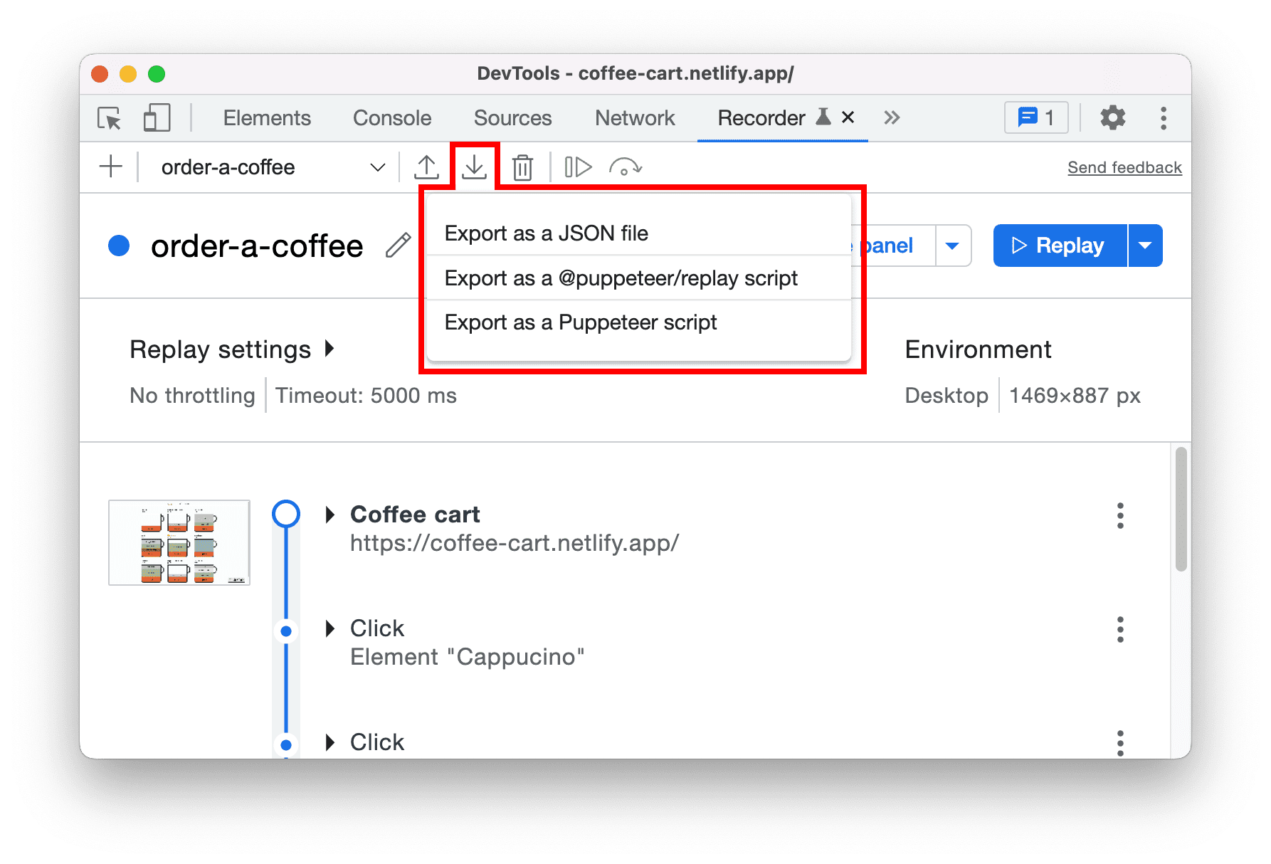 Options d'exportation.