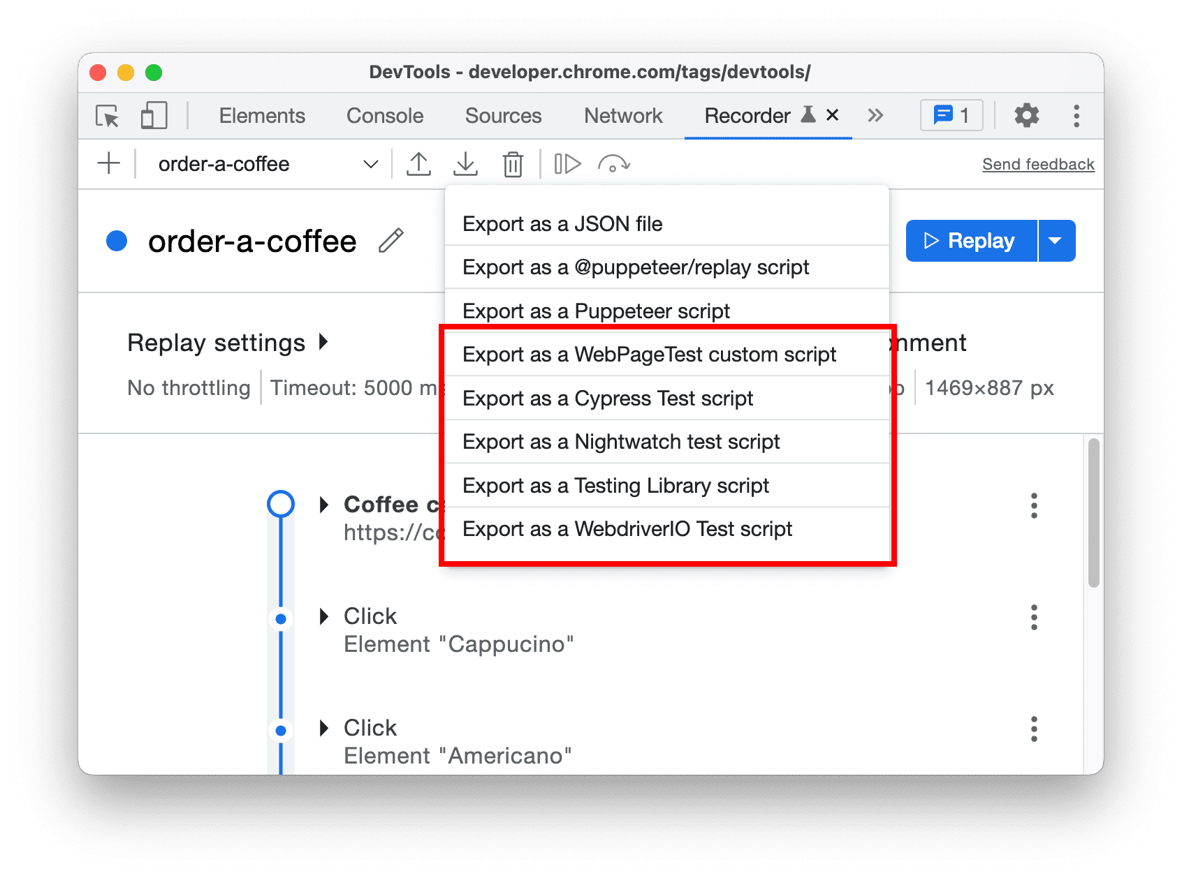 Exportez des parcours utilisateur avec différentes extensions.