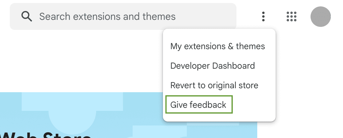 Enviar feedback na página da Chrome Web Store