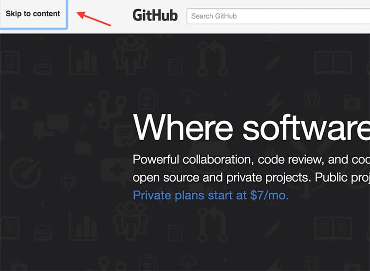 GitHub.com のスキップリンク